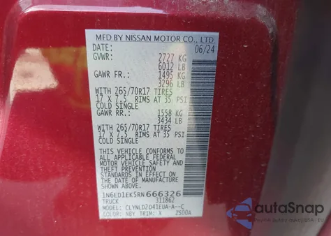 2024 Nissan Frontier Pro-4X 4X4 z USA, uszkodzony, nr VIN 1N6ED1EK5RN666326